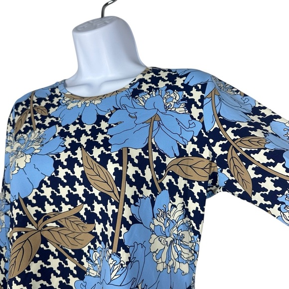 J.McLaughlin Catalina Cloth Top Small Blue Floral Houndstooth 3/4 Sleeve Preppy - Picture 6 of 10